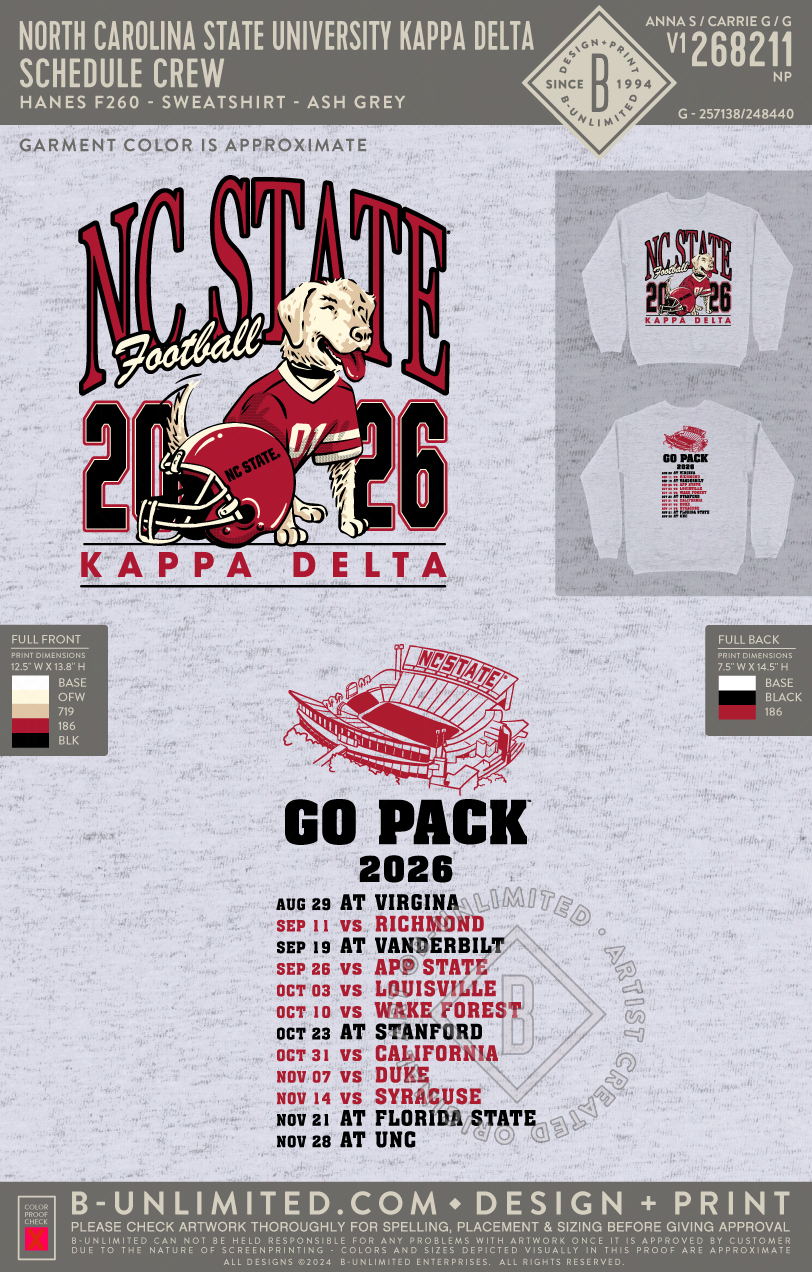 North Carolina State University Kappa Delta - Schedule Crew - Hanes - F260 - Sweatshirt - Ash