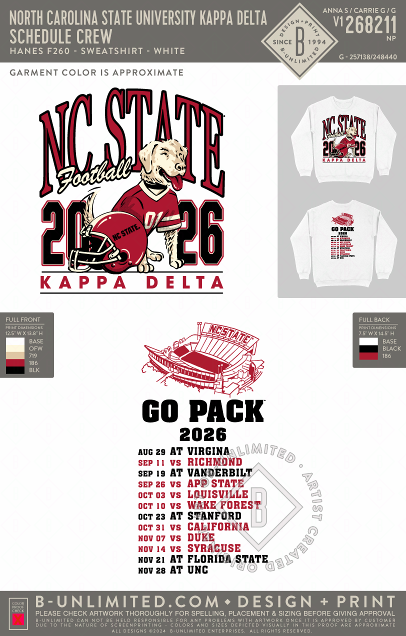North Carolina State University Kappa Delta - Schedule Crew - Hanes - F260 - Sweatshirt - White