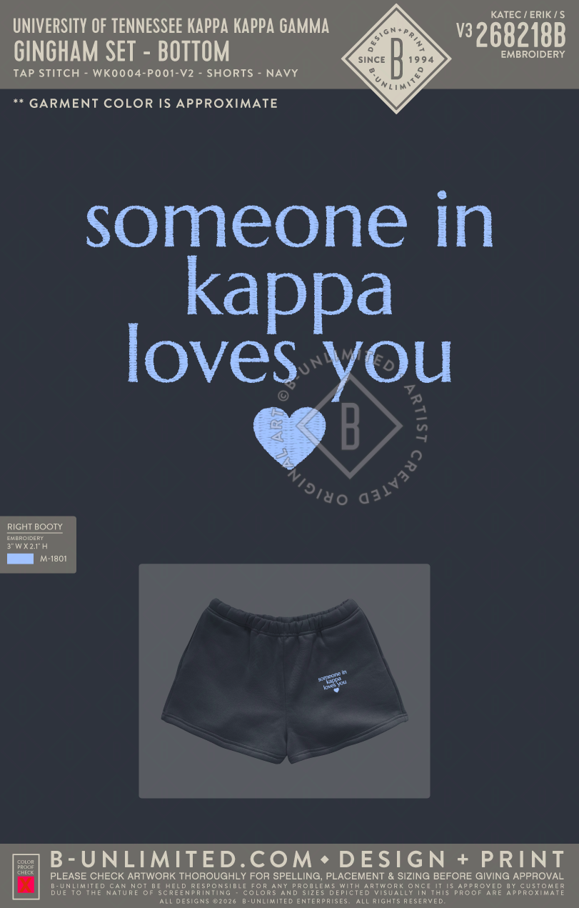 University of Tennessee Kappa Kappa Gamma - Gingham Set - Bottom - Tap Stitch - WK0004-P001-V2 - Shorts - Navy Blue