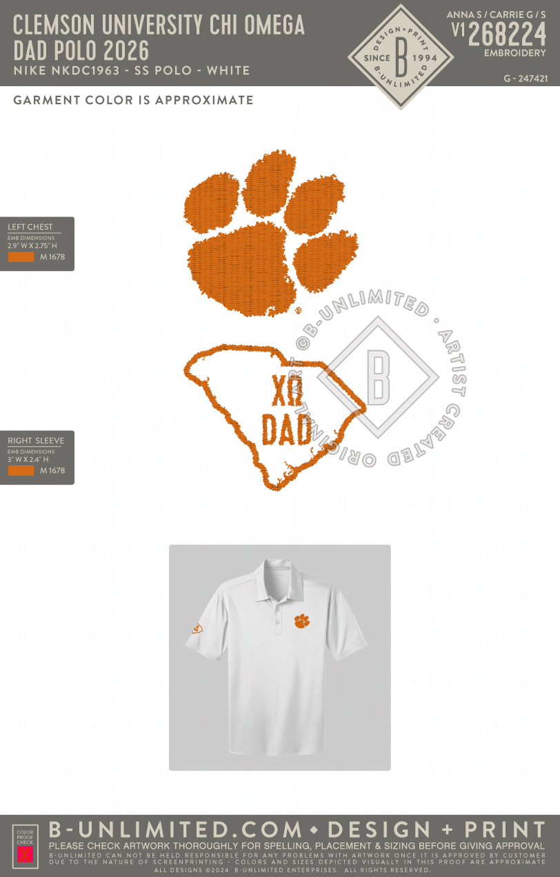 Clemson University Chi Omega - Dad Polo 2026 - Nike - NKDC1963 - SS Polo - White