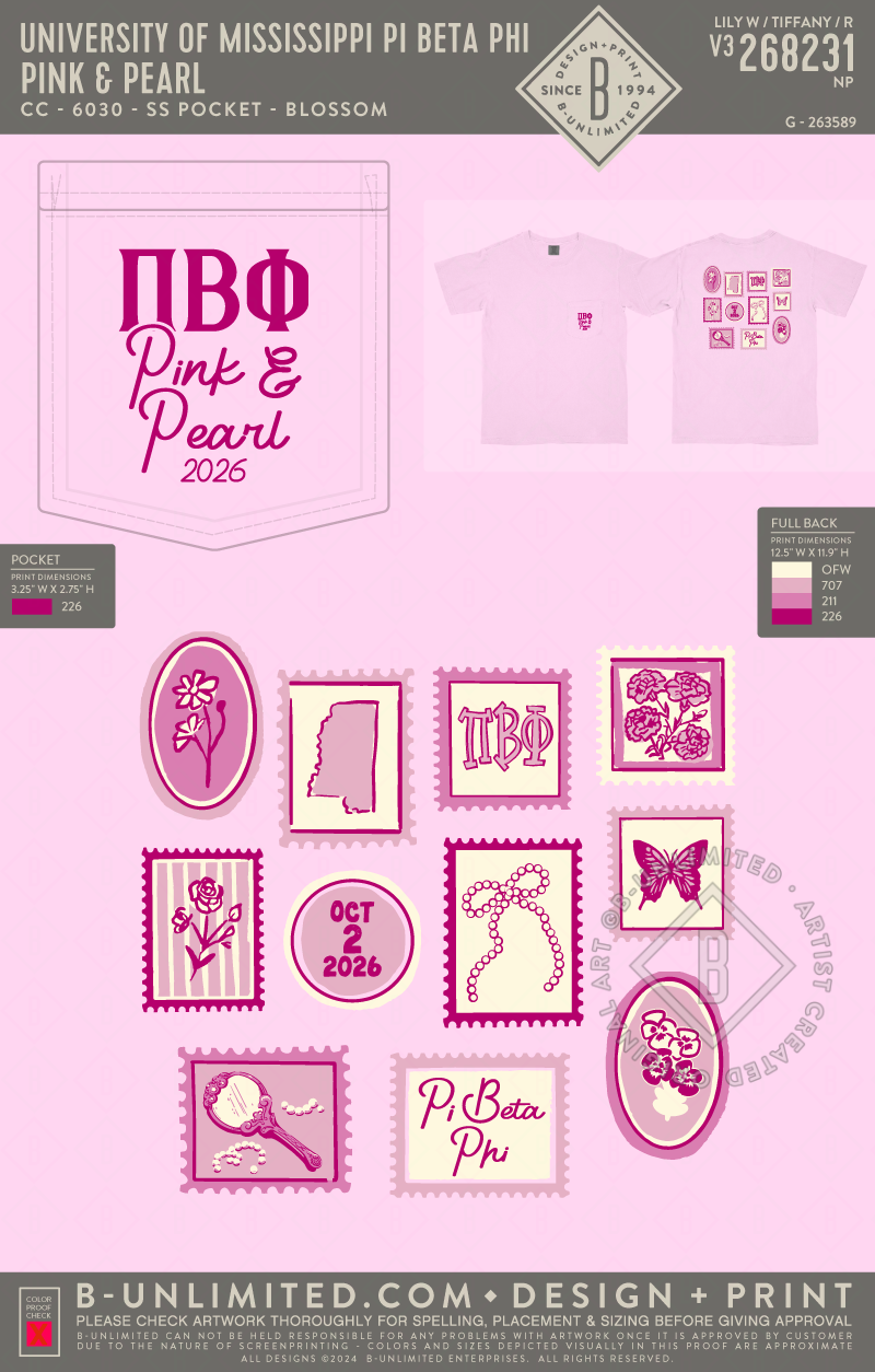 University of Mississippi Pi Beta Phi - Pink & Pearl - CC - 6030 - SS Pocket - Blossom