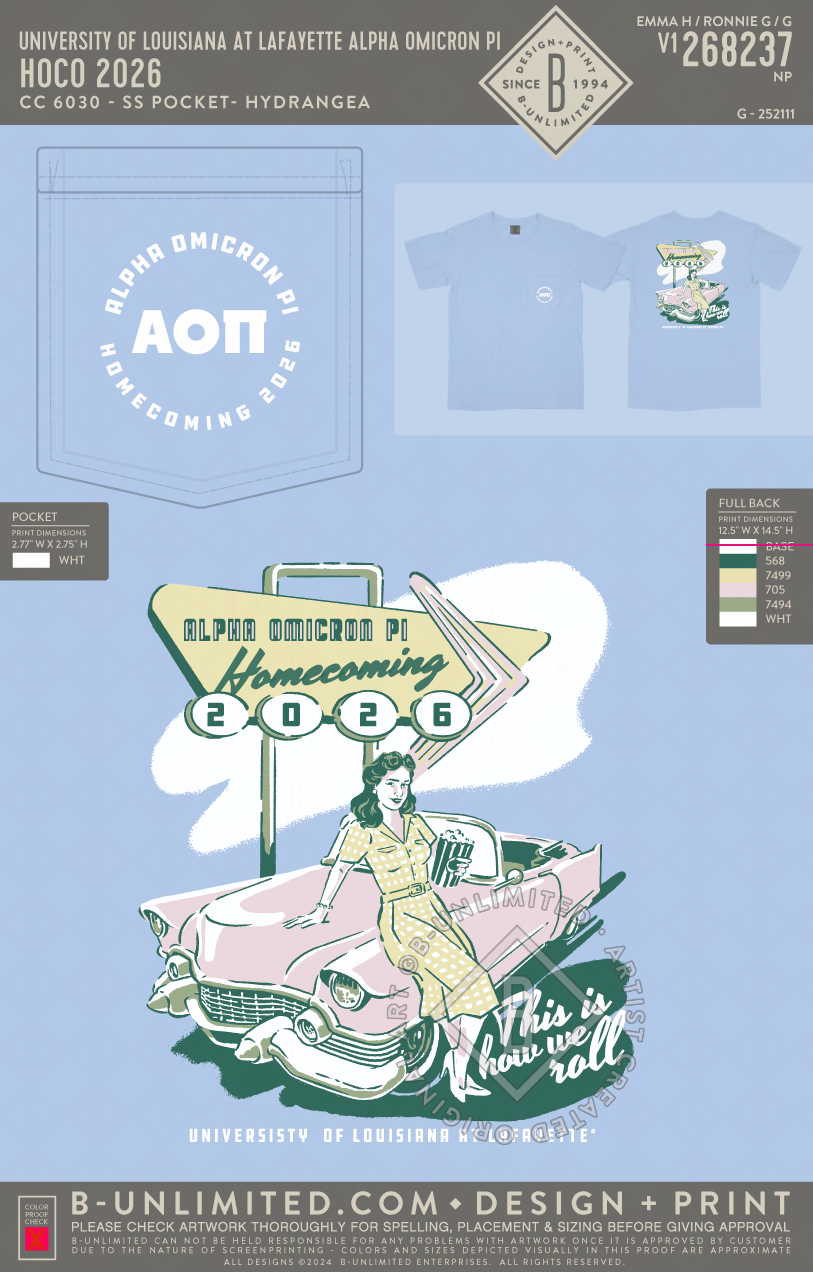 University of Louisiana at Lafayette Alpha Omicron Pi - HOCO 2026 - CC - 6030 - SS Pocket - Hydrangea
