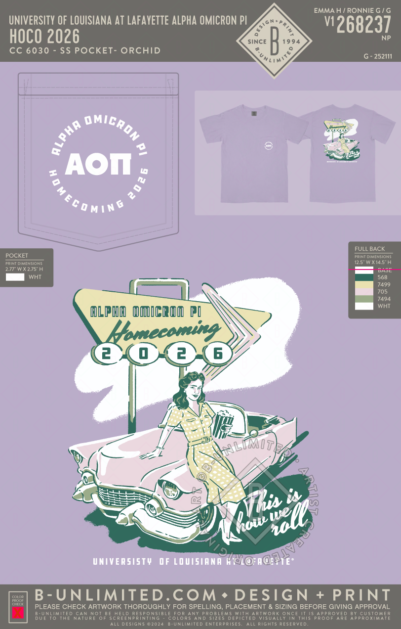 University of Louisiana at Lafayette Alpha Omicron Pi - HOCO 2026 - CC - 6030 - SS Pocket - Orchid