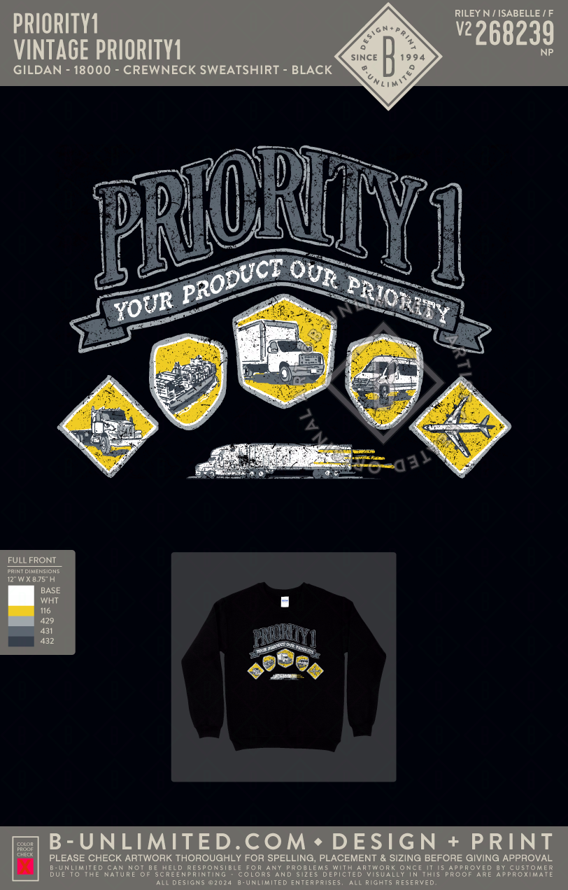 Priority1 - Vintage Priority1 - Gildan - 18000 - Crewneck Sweatshirt - Black