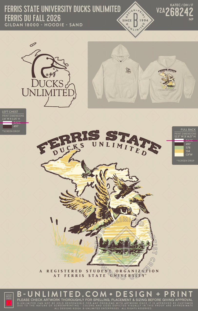 Ferris State University Ducks Unlimited - Ferris DU Fall 2026 - Gildan - 18500 - Hoodie - Sand