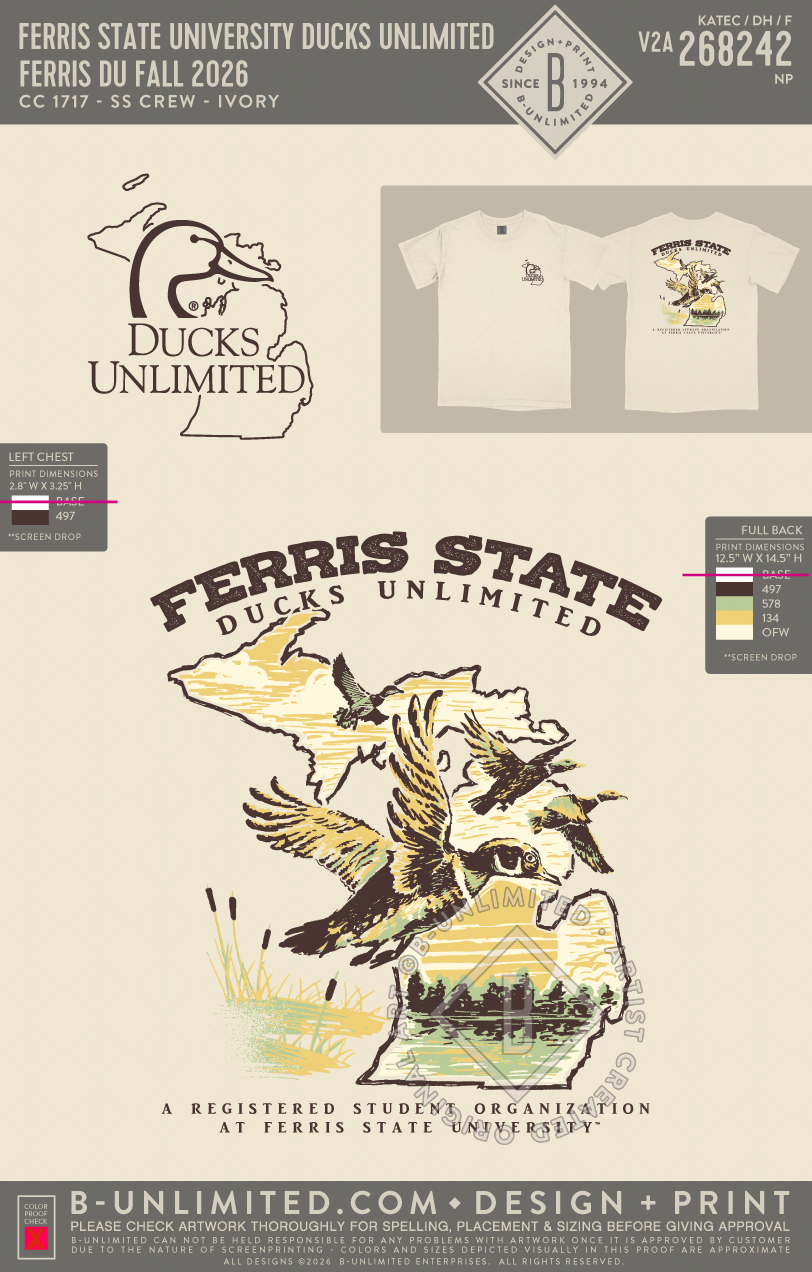 Ferris State University Ducks Unlimited - Ferris DU Fall 2026 - CC - 1717 - SS Crew - Ivory