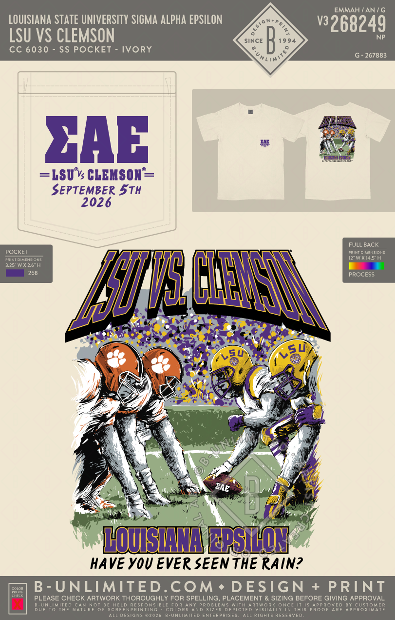 Louisiana State University Sigma Alpha Epsilon - LSU VS Clemson - CC - 6030 - SS Pocket - Ivory