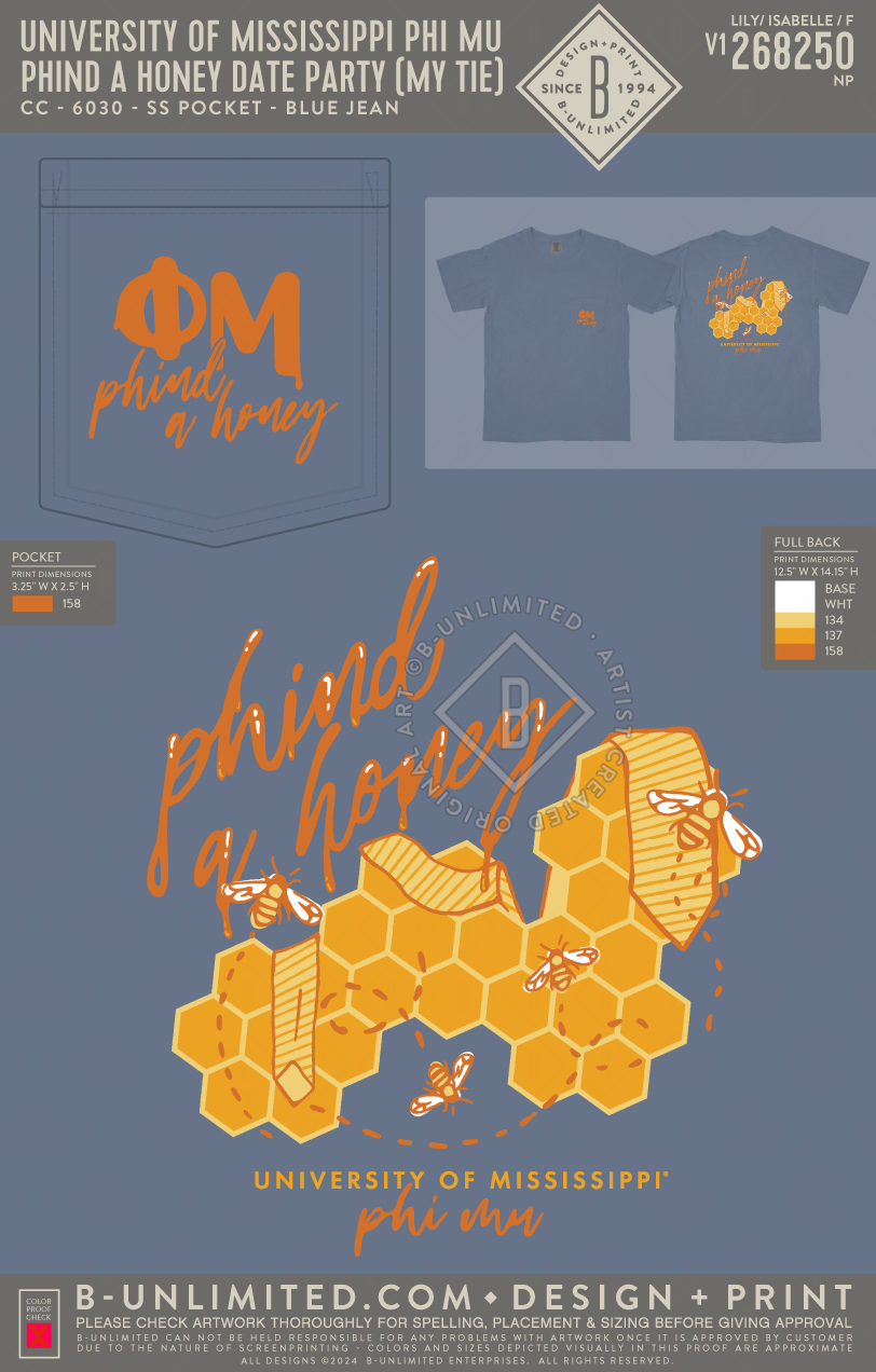 University of Mississippi Phi Mu - Phind a honey date party (my tie) - CC - 6030 - SS Pocket - Blue Jean