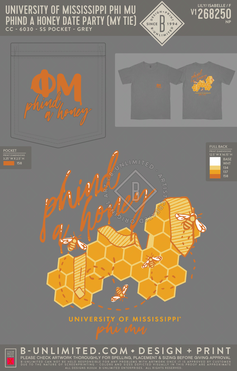 University of Mississippi Phi Mu - Phind a honey date party (my tie) - CC - 6030 - SS Pocket - Grey
