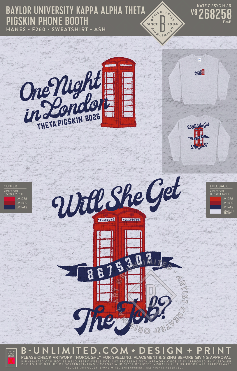 Baylor University Kappa Alpha Theta - Pigskin Phone Booth Sweatshirt - Hanes - F260 - Sweatshirt - Ash