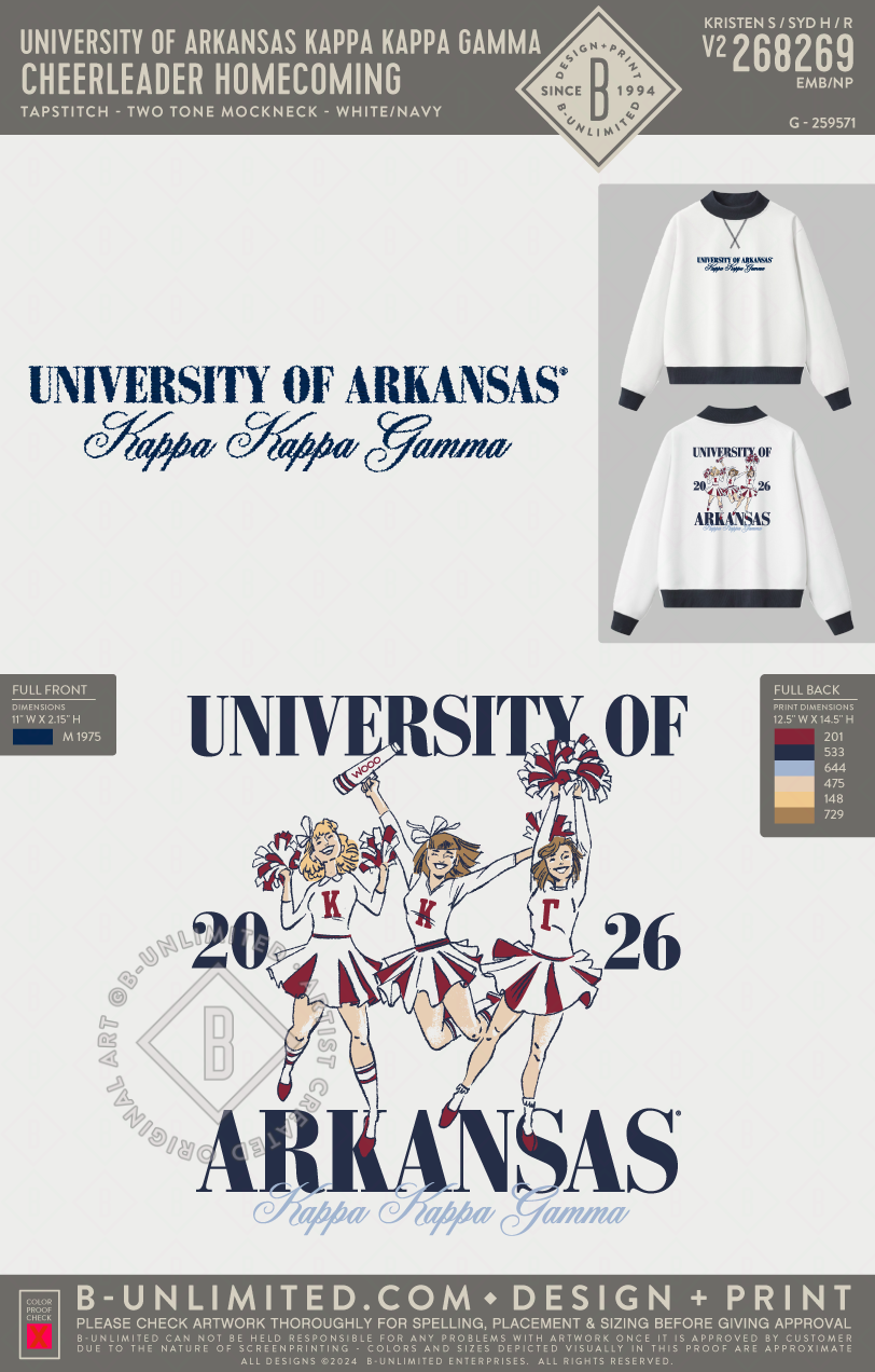University of Arkansas Kappa Kappa Gamma - Cheerleader Homecoming - Tapstitch - WT0211-P001-V2 - Two Toned Mock Neck Sweatshirt - White with Navy Trym