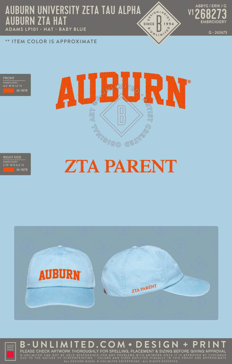 Auburn University Zeta Tau Alpha - Auburn ZTA Hat - Adams - LP101 - Hat - Baby Blue