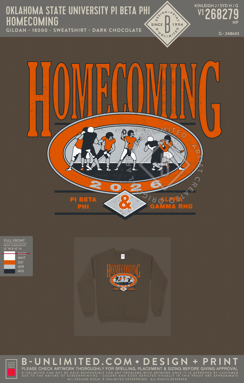 Oklahoma State University Pi Beta Phi - Homecoming - Gildan - 18000 - Crewneck Sweatshirt - Dark Chocolate