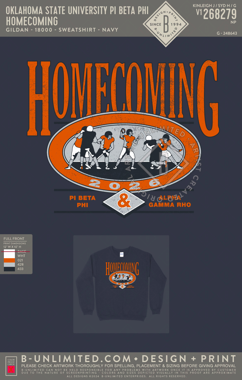 Oklahoma State University Pi Beta Phi - Homecoming - Gildan - 18000 - Crewneck Sweatshirt - Navy