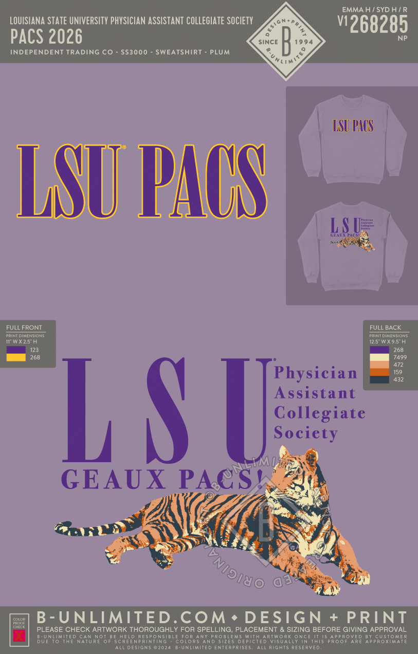Louisiana State University Physician Assistant Collegiate Society - PACS 2026 - Independent Trading Co - IND3000 - Crewneck Sweatshirt Heavyweight - Plum