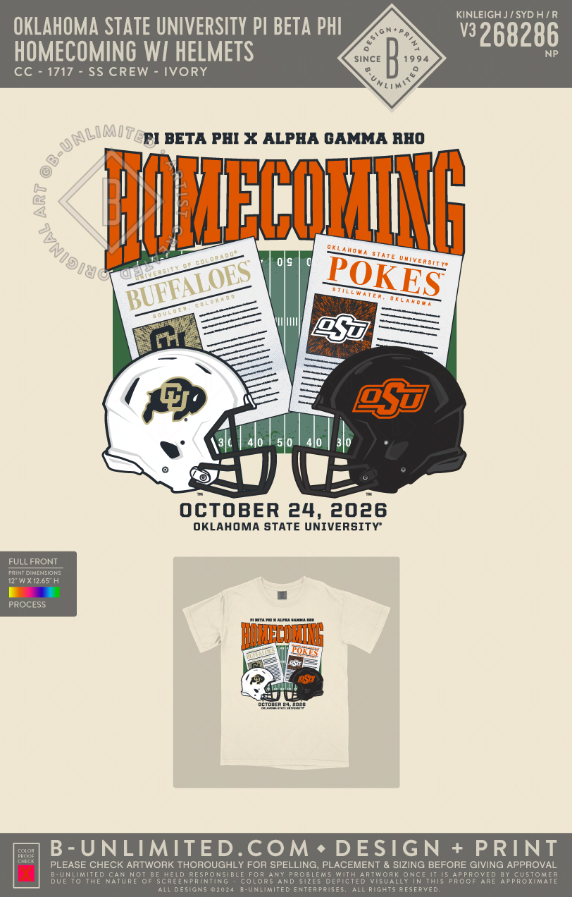 Oklahoma State University Pi Beta Phi - Homecoming w/ helmets - CC - 1717 - SS Crew - Ivory