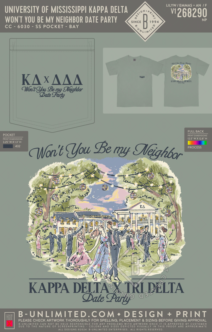 University of Mississippi Kappa Delta - Won't You Be My Neighbor Date Party - CC - 6030 - SS Pocket - Bay