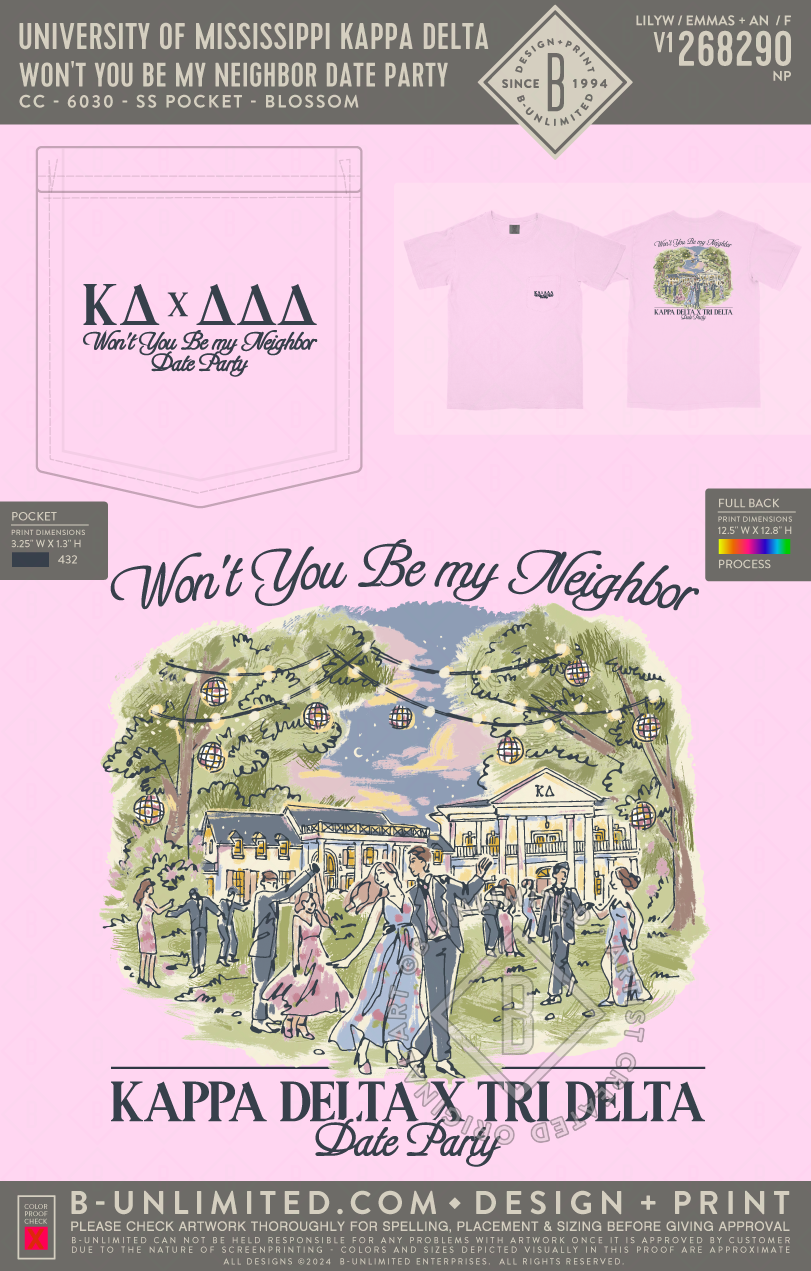 University of Mississippi Kappa Delta - Won't You Be My Neighbor Date Party - CC - 6030 - SS Pocket - Blossom