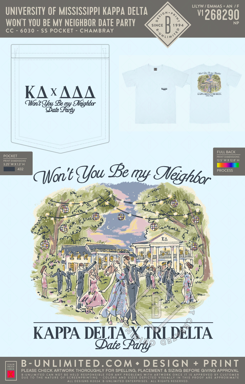 University of Mississippi Kappa Delta - Won't You Be My Neighbor Date Party - CC - 6030 - SS Pocket - Chambray