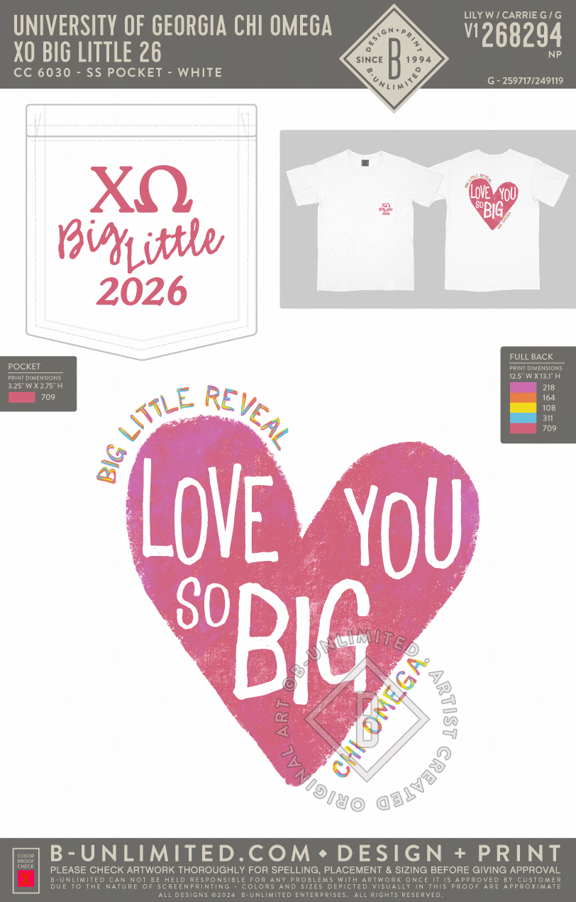 University of Georgia Chi Omega - XO Big Little 26 - CC - 6030 - SS Pocket - White