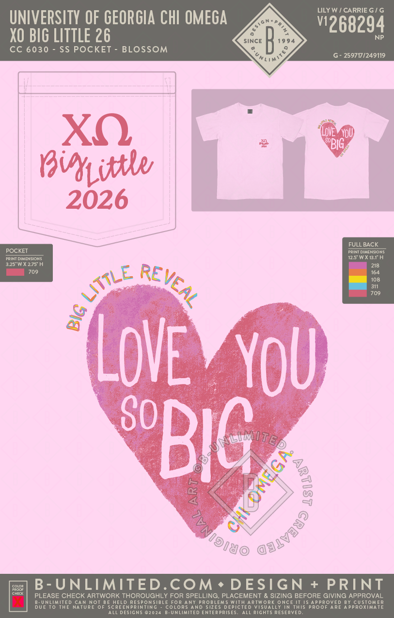 University of Georgia Chi Omega - XO Big Little 26 - CC - 6030 - SS Pocket - Blossom