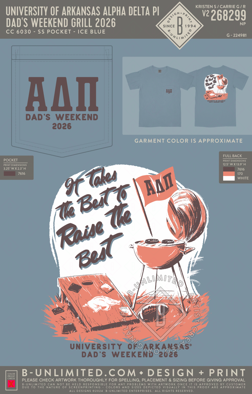 University of Arkansas Alpha Delta Pi - Dad's Weekend Grill 2026 - CC - 6030 - SS Pocket - Ice Blue