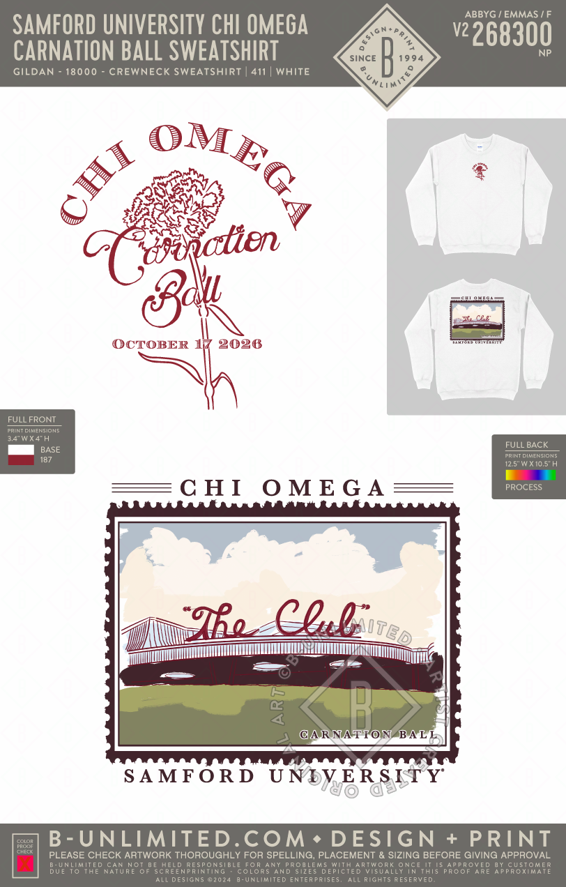Samford University Chi Omega - Carnation Ball Sweatshirt - Gildan - 18000 - Crewneck Sweatshirt - White