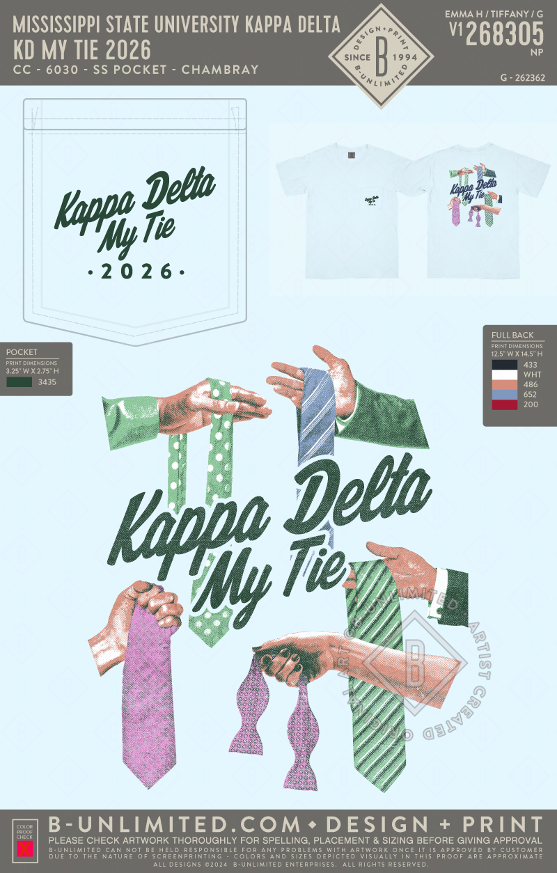 Mississippi State University Kappa Delta - KD My Tie 2026 - CC - 6030 - SS Pocket - Chambray