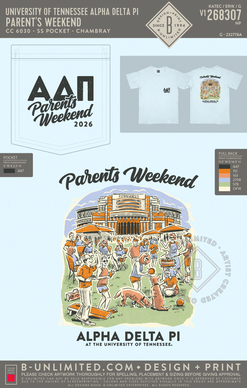 University of Tennessee Alpha Delta Pi - Parent's Weekend - CC - 6030 - SS Pocket - Chambray