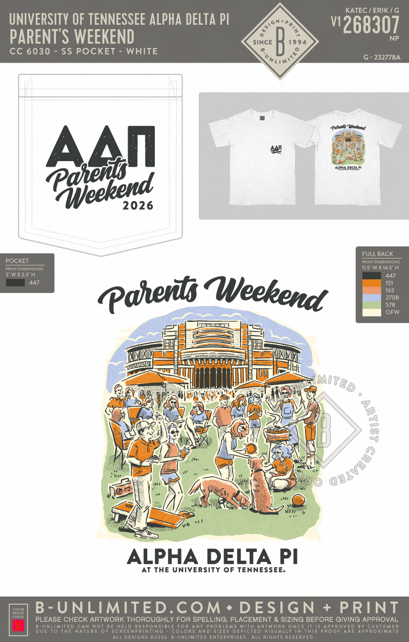 University of Tennessee Alpha Delta Pi - Parent's Weekend - CC - 6030 - SS Pocket - White