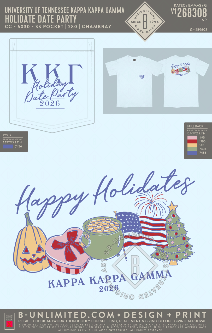 University of Tennessee Kappa Kappa Gamma - Holidate Date Party - CC - 6030 - SS Pocket - Chambray