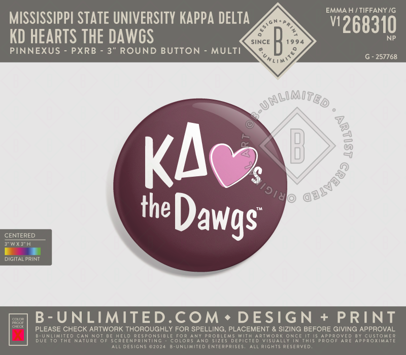Mississippi State University Kappa Delta - KD Hearts the Dawgs - PinNexus - PXRB - 3" Round Button - Multi
