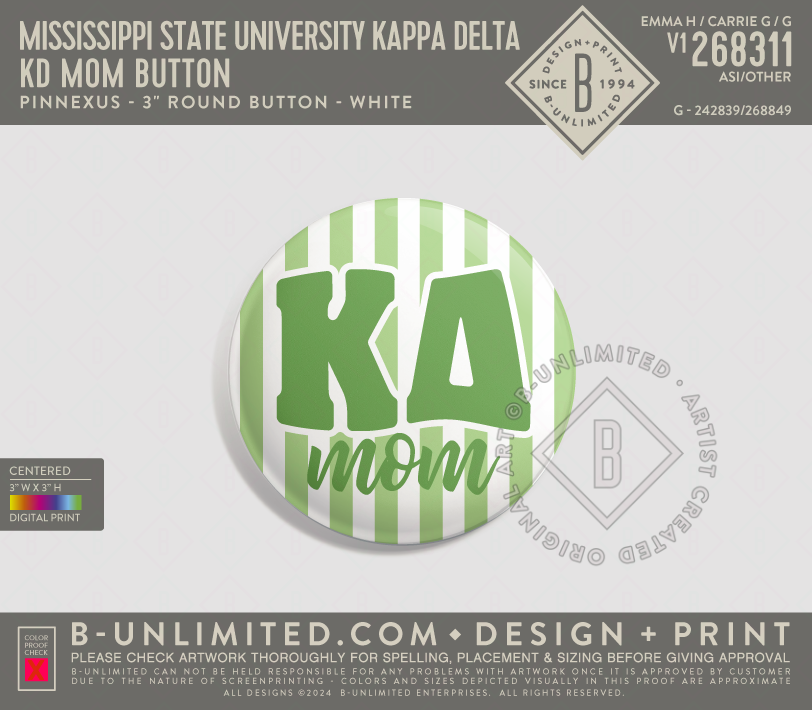 Mississippi State University Kappa Delta - KD MOM Button - PinNexus - PXRB - 3" Round Button - White