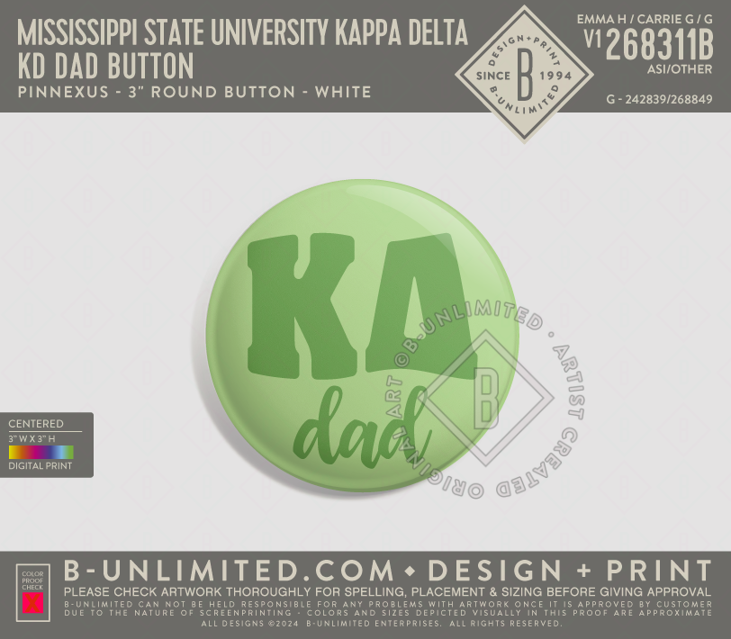 Mississippi State University Kappa Delta - KD DAD Button - PinNexus - PXRB - 3" Round Button - Multi