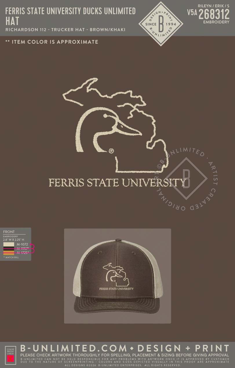 Ferris State University Ducks Unlimited - Hat - Richardson - 112 - Snapback Trucker Hat - Brown/Khaki