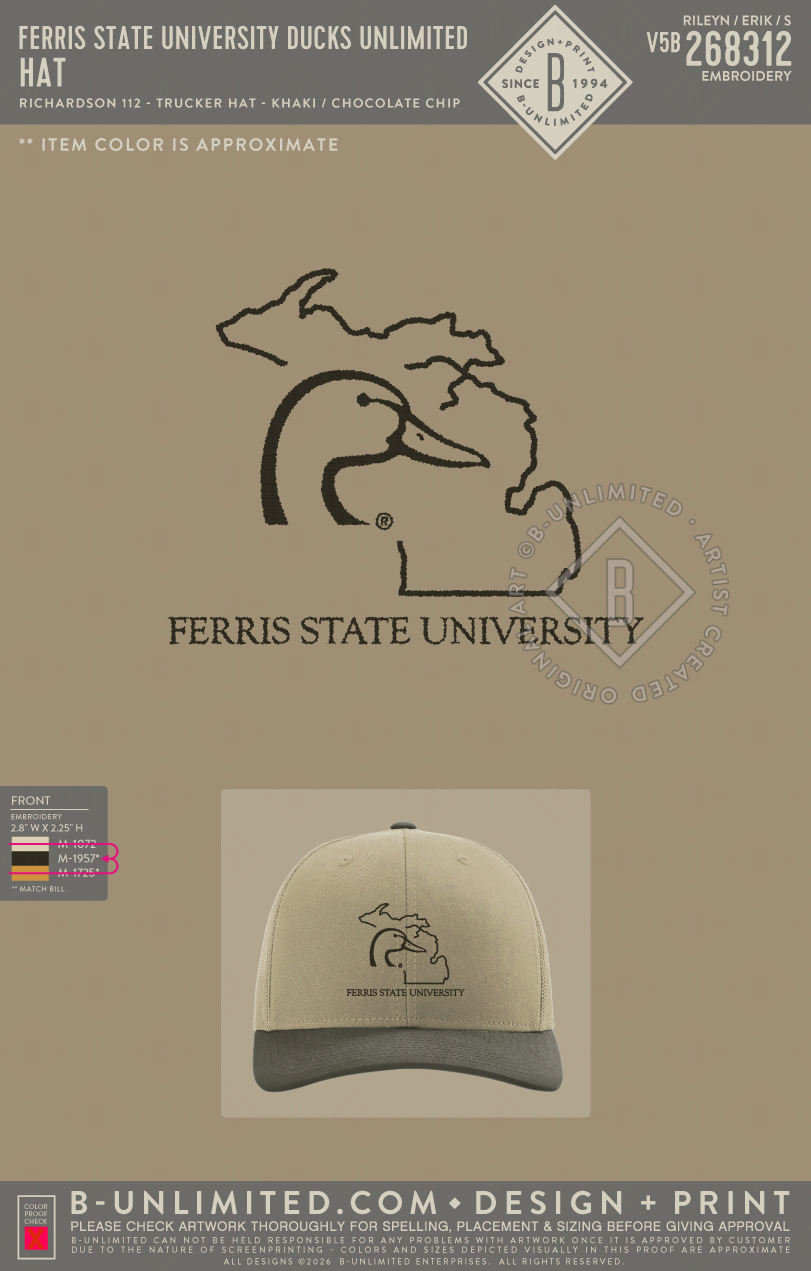 Ferris State University Ducks Unlimited - Hat - Richardson - 112 - Snapback Trucker Hat - Khaki/Chocolate Chip