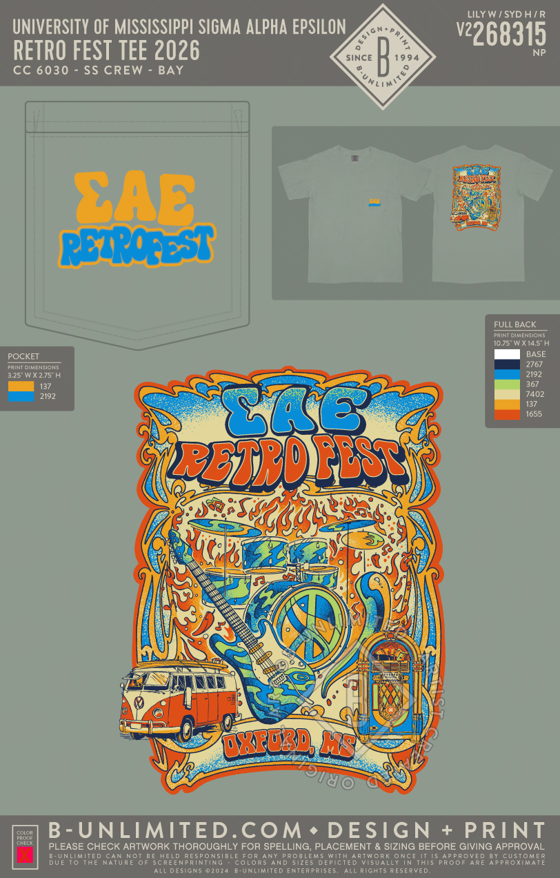 University of Mississippi Sigma Alpha Epsilon - Retro Fest Tee 2026 - CC - 6030 - SS Pocket - Bay