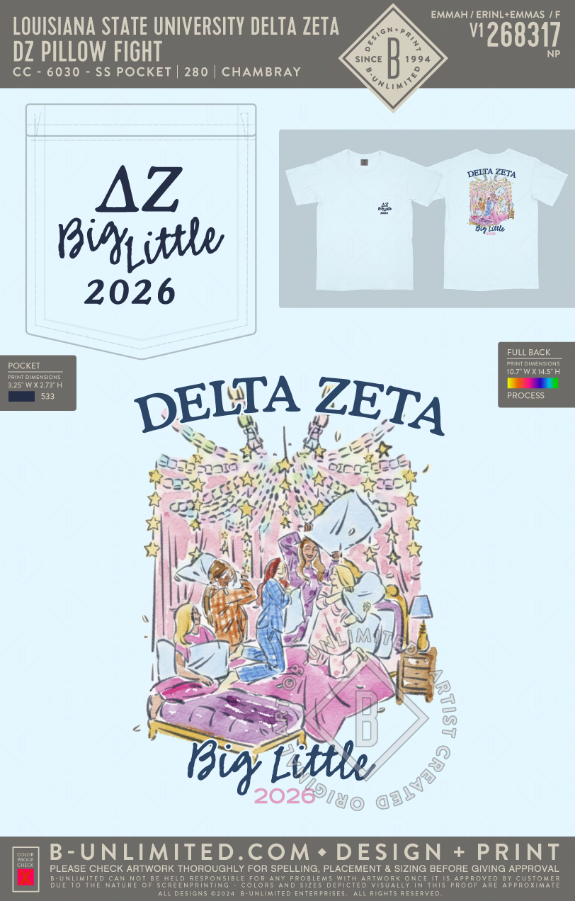 Louisiana State University Delta Zeta - DZ Pillow Fight - CC - 6030 - SS Pocket - Chambray