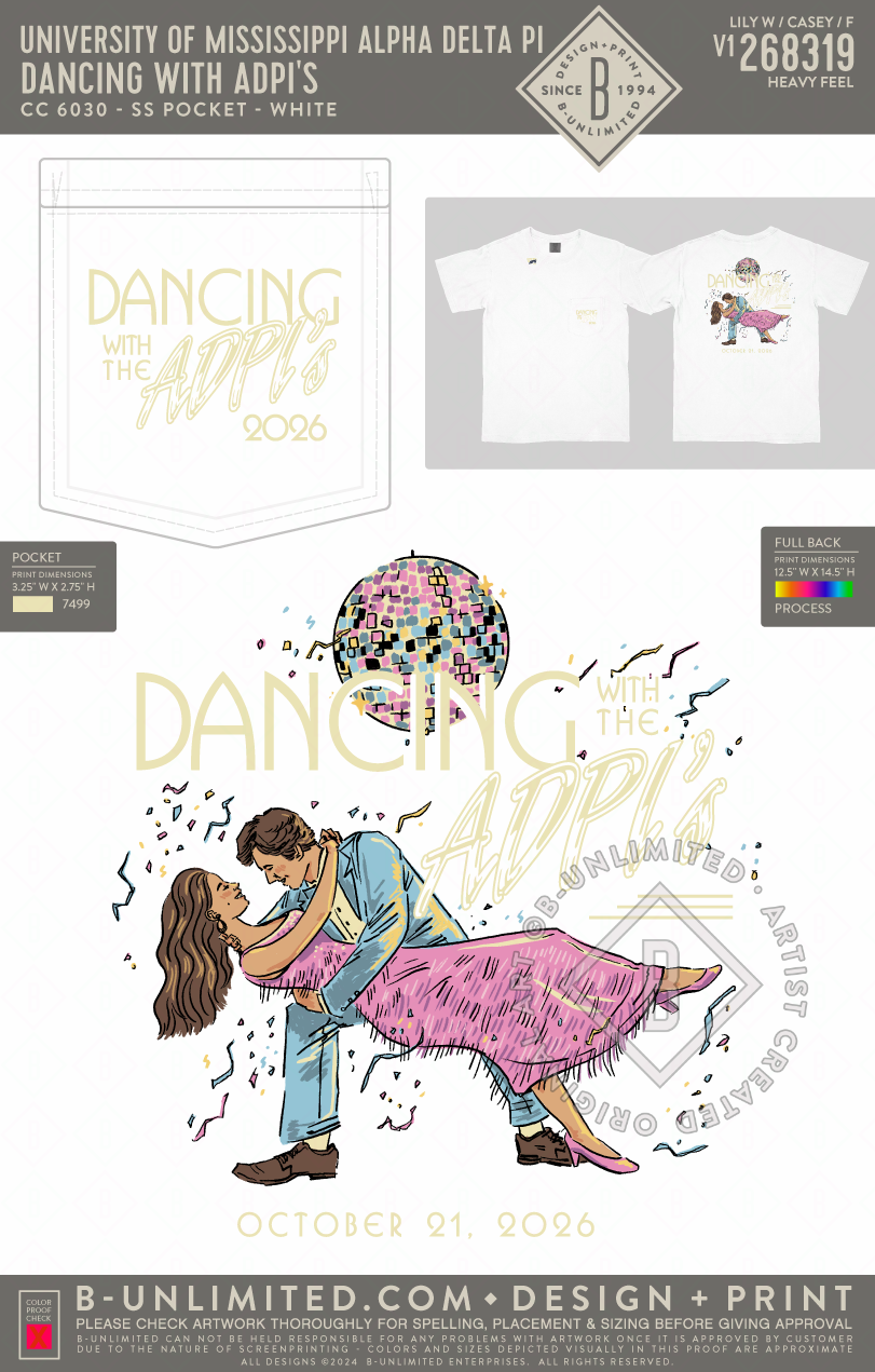 University of Mississippi Alpha Delta Pi - Dancing with ADPI's - CC - 6030 - SS Pocket - White