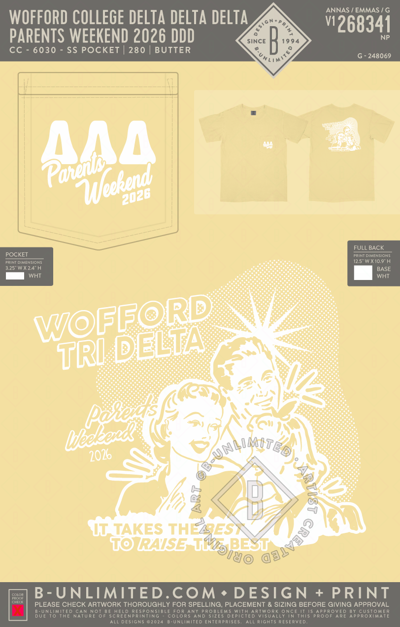 Wofford College Delta Delta Delta - Parents weekend 2026 DDD - CC - 6030 - SS Pocket - Butter