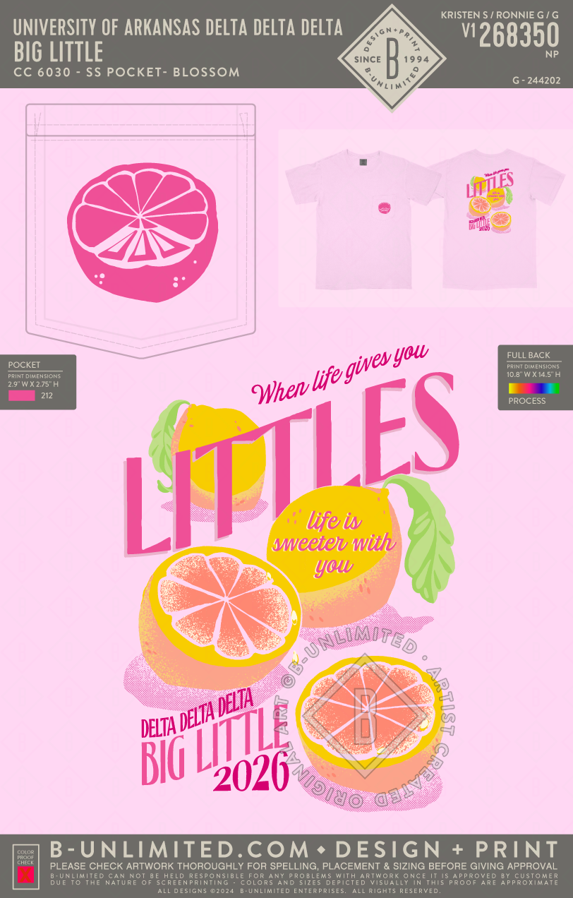 University of Arkansas Delta Delta Delta - Big Little - CC - 6030 - SS Pocket - Blossom