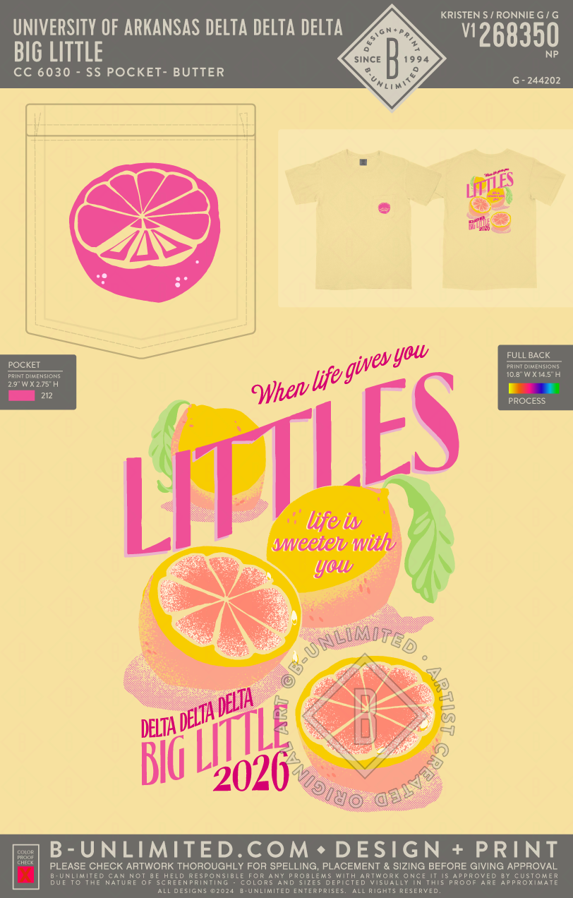 University of Arkansas Delta Delta Delta - Big Little - CC - 6030 - SS Pocket - Butter