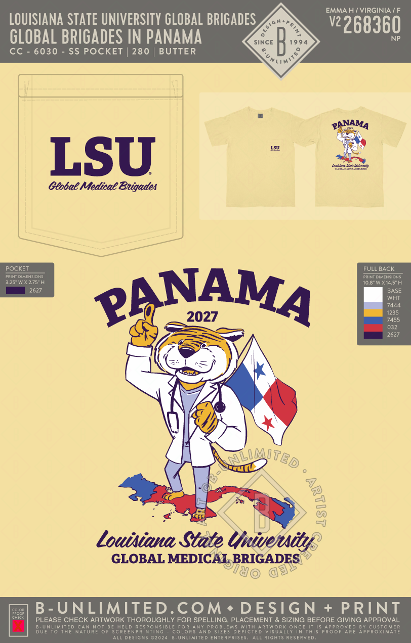 Louisiana State University Global Brigades - Global Brigades in Panama - CC - 6030 - SS Pocket - Butter