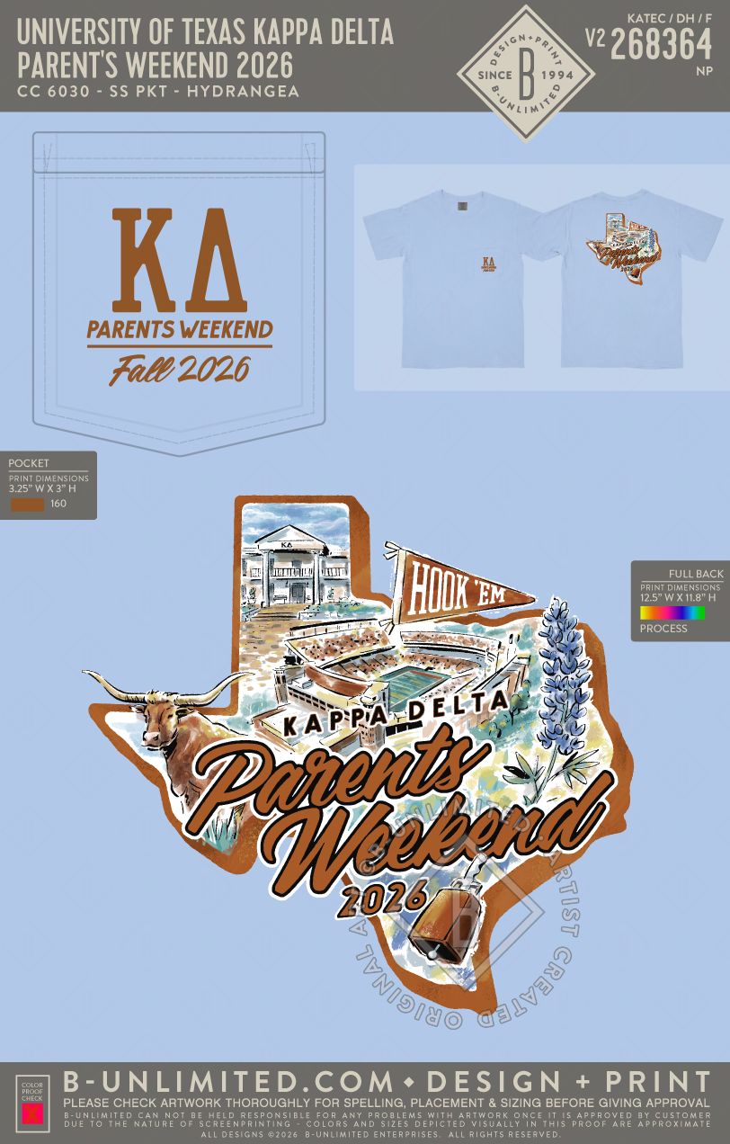 University of Texas Kappa Delta - Parent's Weekend 2026 - CC - 6030 - SS Pocket - Hydrangea