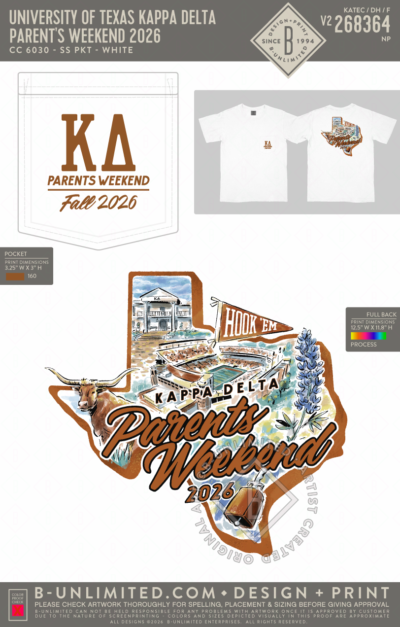 University of Texas Kappa Delta - Parent's Weekend 2026 - CC - 6030 - SS Pocket - White