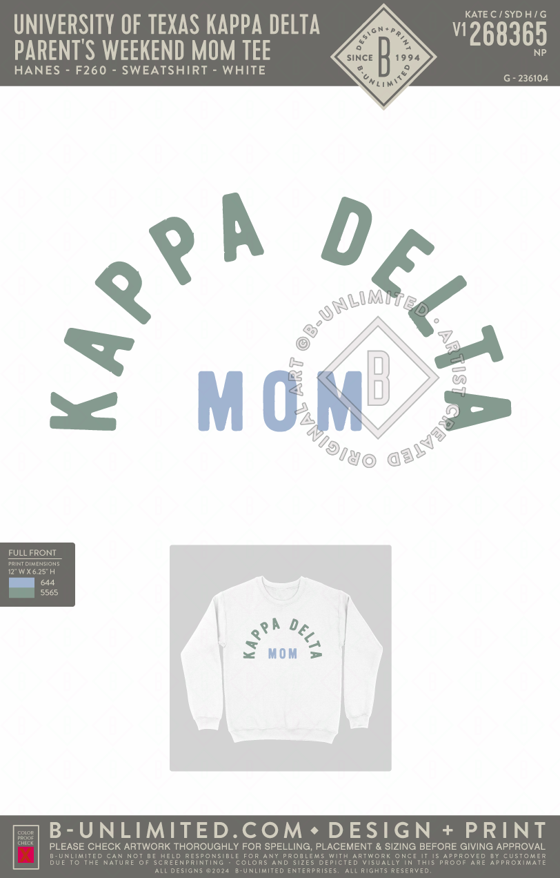 University of Texas Kappa Delta - Parent's Weekend Mom Tee - Hanes - F260 - Sweatshirt - White
