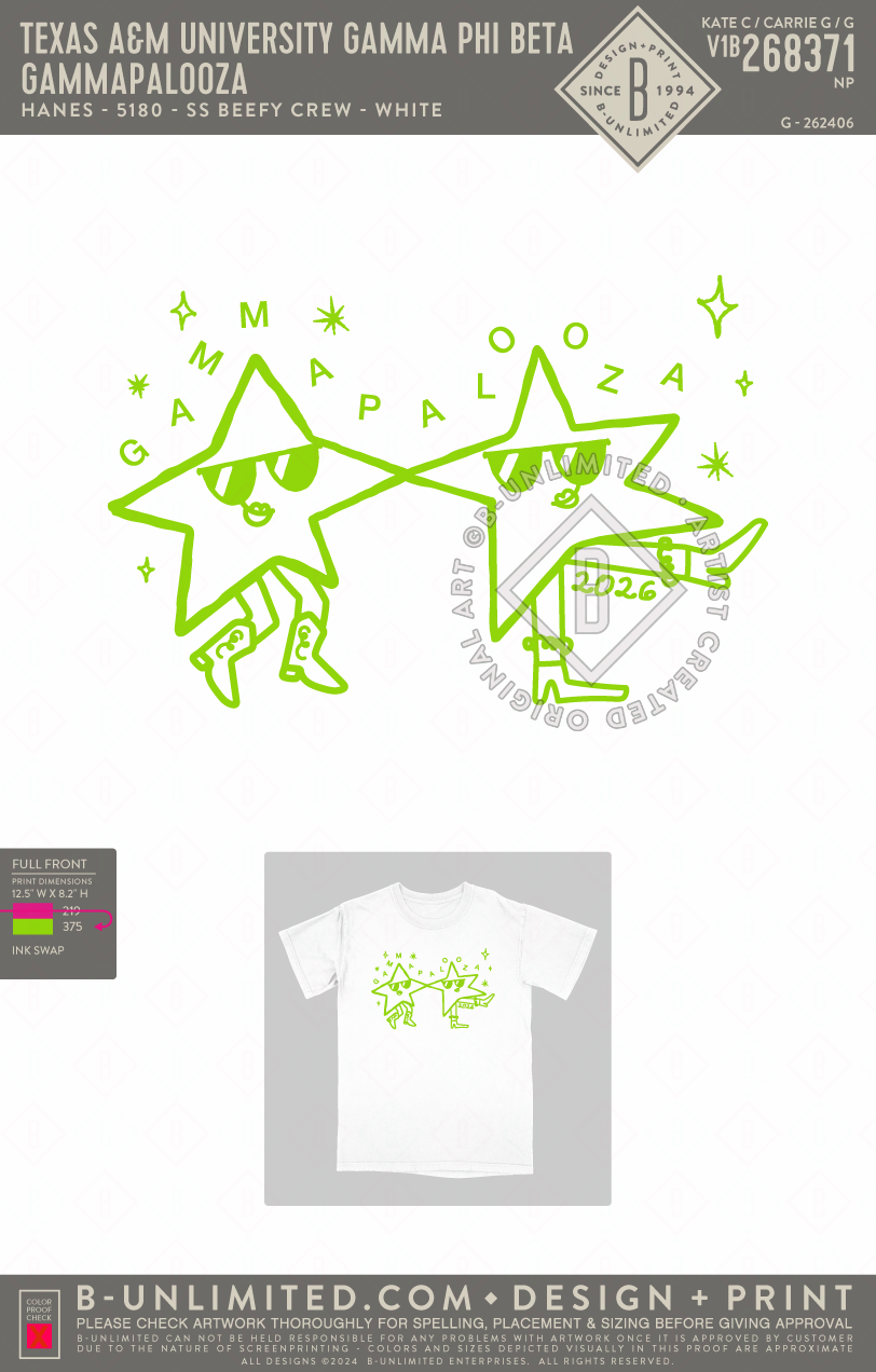 Texas A&M University Gamma Phi Beta - Gammapalooza - Hanes - 5180 - SS Beefy Crew - White