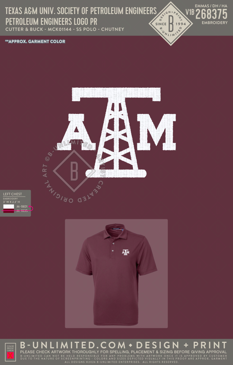 Texas A&M University Society of Petroleum Engineers - Petroleum Engineers Logo PR - Cutter & Buck - MCK01144 - Polo - Chutney