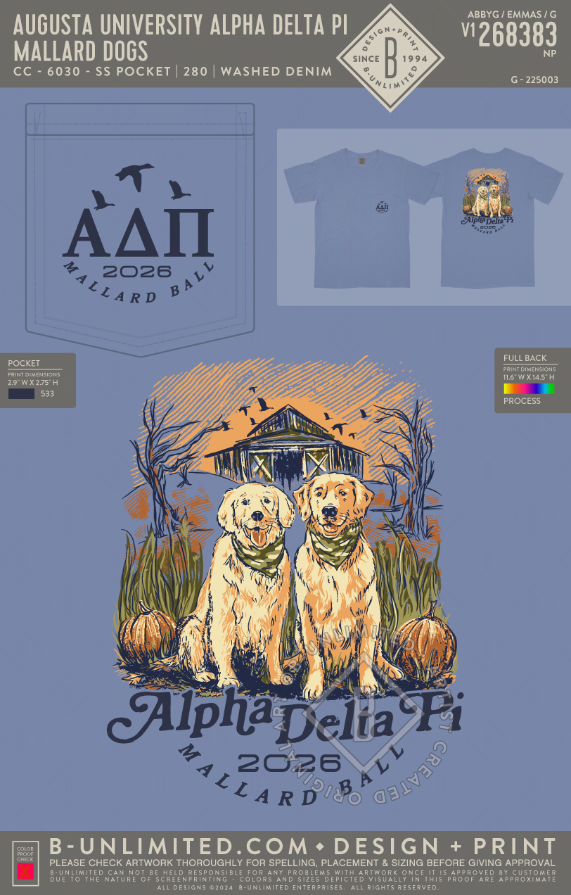 Augusta University Alpha Delta Pi - Mallard Dogs - CC - 6030 - SS Pocket - Washed Denim