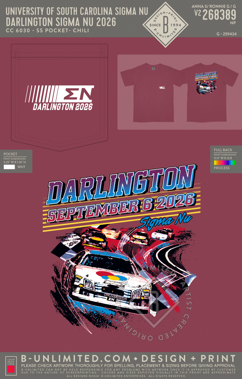 University of South Carolina Sigma Nu - Darlington Sigma Nu 2026 - CC - 6030 - SS Pocket - Crimson